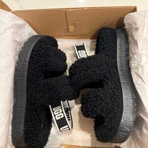 UGG Black Fluffy Platform Sandals